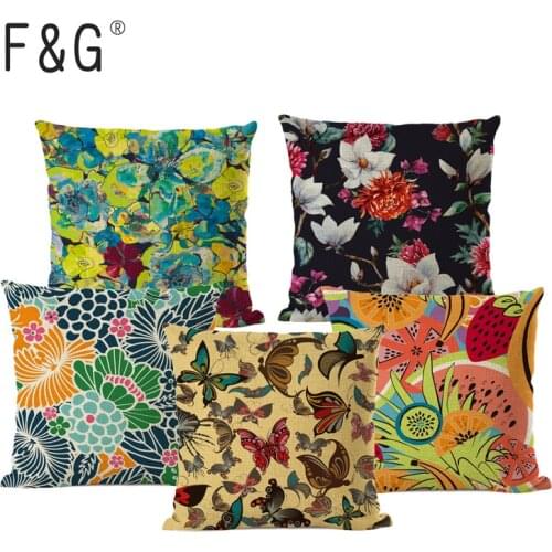 Flower Cushion Cover Butterfly Plant Office Lumbar Pillow Sofa Cushion Pillow Case Cover For Living Room Decoration