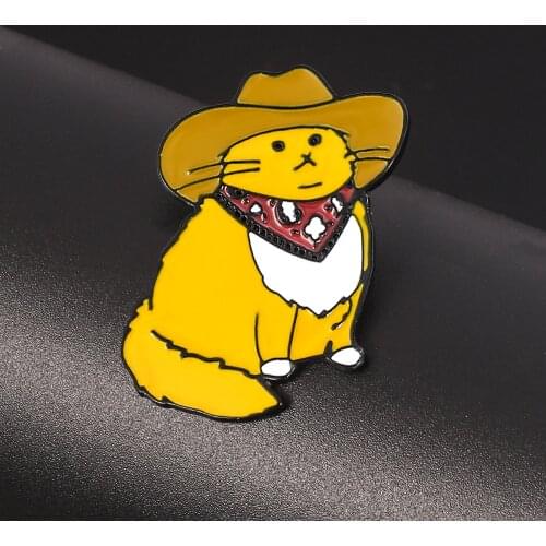 Cowboy Cats Enamel Pin Custom Funny Animal Hat Brooches Shirt Lapel Bag Cute Badge Cartoon Kitten Jewelry Gift for Friends