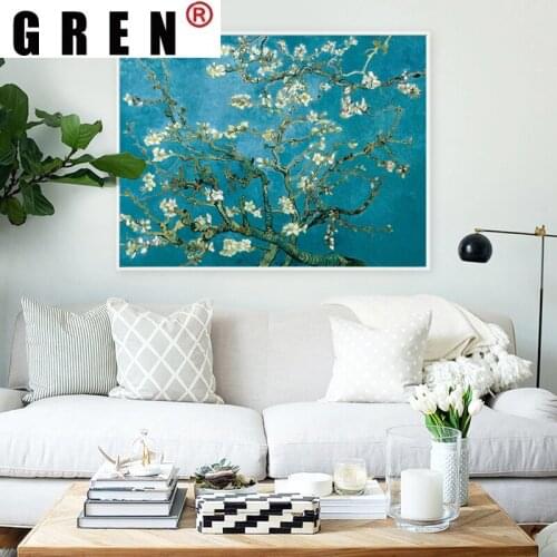 GREN Home Decor Canvas Painting Elegant Poetry Apricot Flower by Vincent Van Gogh Famous Artist Art Print Poster Wall Picture
