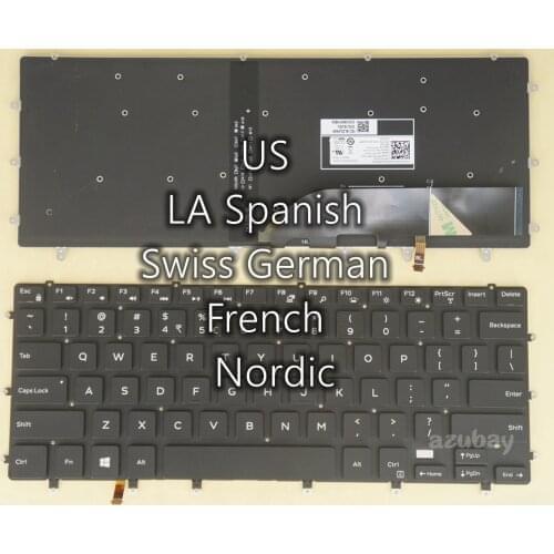 US LA Spanish Swiss French Nordic Keyboard For Dell XPS 15 7590 9550 9560 9570 Inspiron 7568 2-in-1, 7558 02JGWG 0GDT9F, Backlit