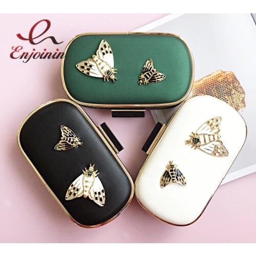 Fashion insect butterfly decoration pu leather retro party purse womens evening bag clutch bag female chain purs shoulder bag