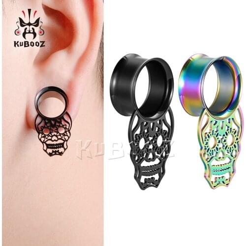 KUBOOZ New Hot Product Stainless Steel Skull Ear Dangle Plugs Tunnels Body Piercing Jewelry Earring Gauges Expanders Stretchers