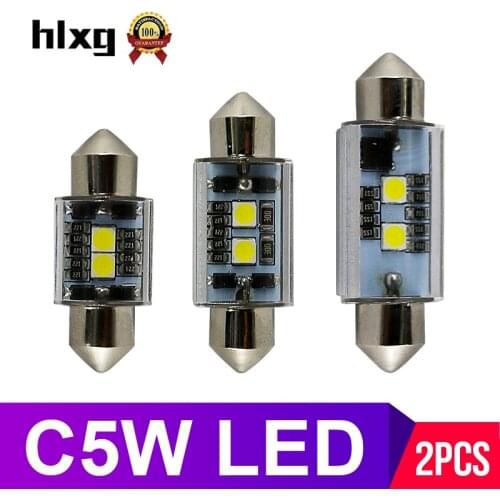 Hlxg 2pcs Festoon CANBUS 31mm 36mm 39mm 41mm C5W led ERROR FREE 5630 5730 smd interior reading 6000K white bulbs dome lamps 12V
