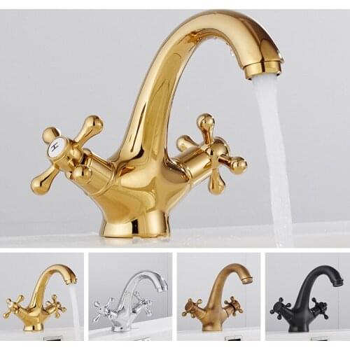 Bathroom Basin Faucet Brass Double Handle Antique Basin Hot and Cold Mixer Water Tap Kitchen Bathroom Basin Sink Mixer Faucets