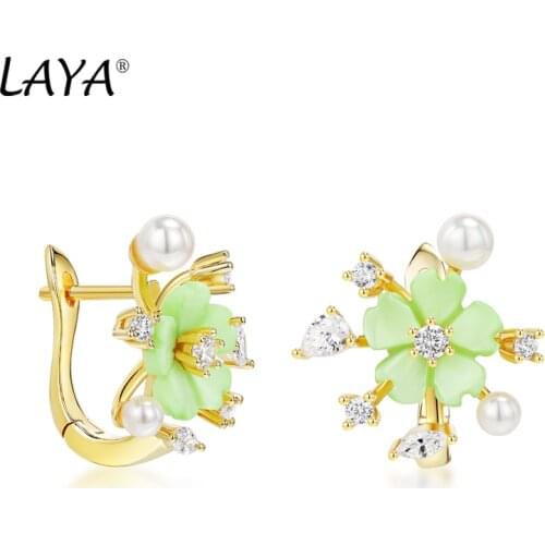 Laya 925 Sterling Silver Summer Hot Style Luxury Jewelry High Quality Zircon Natural Shell Flower Cilp Earrings For Women 2021