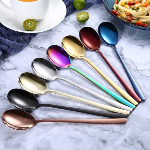 OAPE Colors Stainless Steel Long Handle Ice Spoon Coffee Stirring Spoon Creative Titanium Plating Fork Gift Tableware