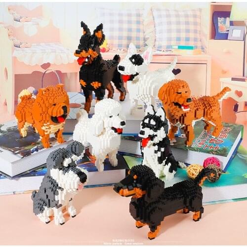 Small Particles Pet Dog Series Assembled Toy Building Blocks DIY Animal Miniature Building Blocks Childrens Toy Dog Ornaments