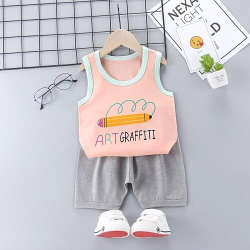 Fashion Kids Street Wear Artgraffite Tops + Shorts 2 Piece Suit For Boys Girl Baby Infant Sleevelss Clothing Suit Newborn