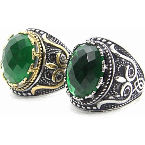 Green Eye Ring For Man 316L Stainless Steel Biker Punk Gothic Style Jewellery Size 7-14