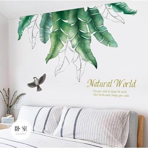 Green plant sofa TV wall stickers living room bedroom decoration stickers room wall transformation layout wallpaper mural decals