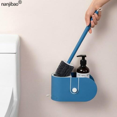 Bathroom Wall-Mounted Toilet Brush With Storage Shelf Floor-Standing TPR Silicone Head Household Items Bathroom Accessories