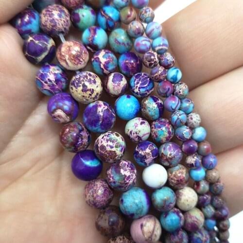 Natural Purple Blue Sea Storm Stone Jaspers Round Natural Stone Beads For Jewelry Making DIY Bracelets Spacer Beads 4 6 8MM