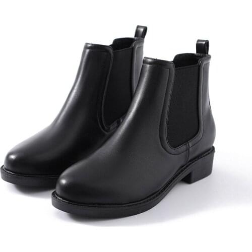New 2021 Winter Black PU Leather Women Chelsea Boots Europe Slip On Low Heels Ladies Ankle Boots Short Plush Winter Shoes Woman