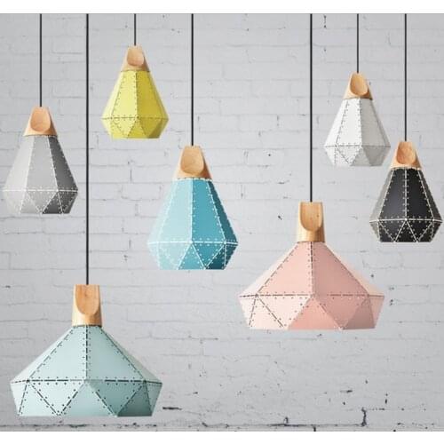 Novelty 3d Led Pendant Lights Diamond Metal Nordic Modern Wooden Metal Lamp Cartoon Creative Hanging Lamp Home Decoration Dining
