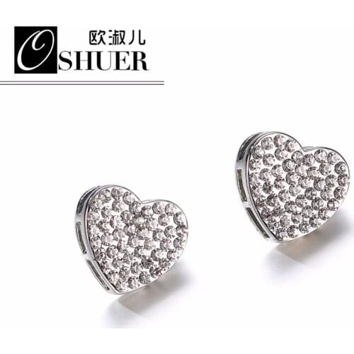 OSHUER 2018 Heart Stud Earrings For Women Luxury Top Clear Rhinestone Color Brincos Wedding Earring Jewelry