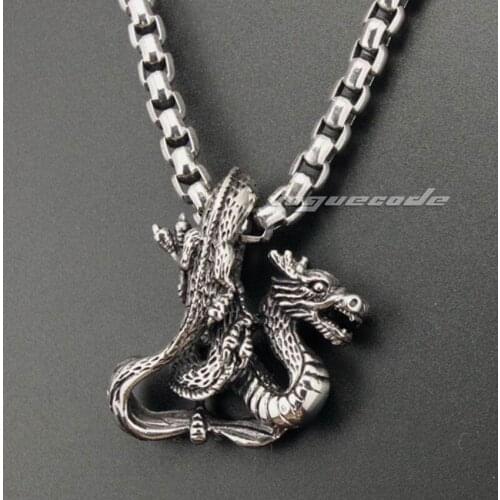 316L Stainless Steel Dragon Pendant Mens Biker Rock Punk Style 3H002 Steel Necklace 24 inches
