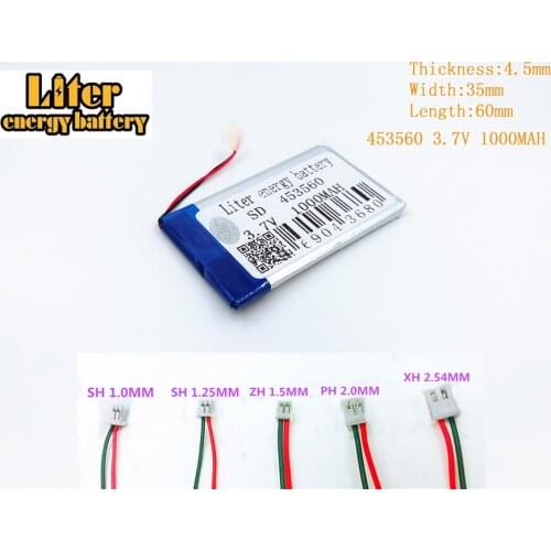 Lithium polymer battery manufacturer 3.7V 453560 1000mAh FOR MP3 MP4 MP5 GPS PDA 3.7V 453560 PLUG polymer rechargeable battery