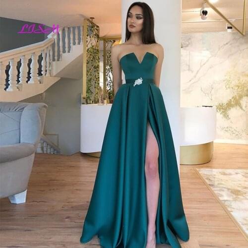 A-Line Green Satin Prom Dresses Elegant Starpless Evening Dress 2021 Pleat Long Plus Size Formal Gowns