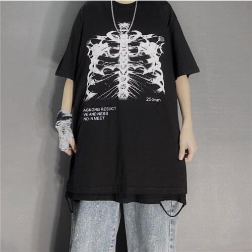 Dark Skull Bones Heart and Lung Print Funny Skull T-shirt Ladies Punk Top Summer Short Sleeve Streetwear T-shirt Femme 2021