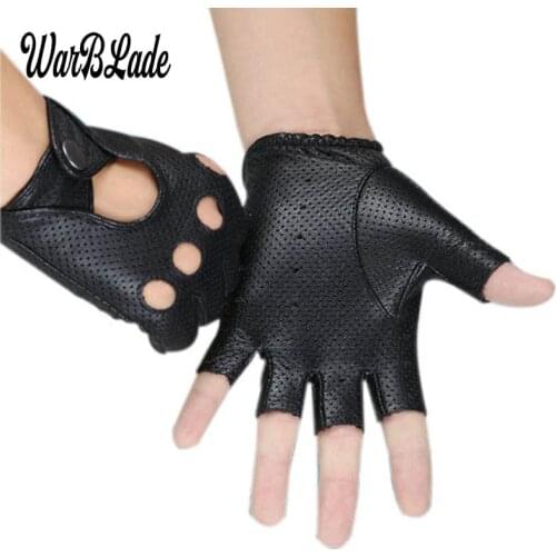 WarBLade Fashion Black PU Half Finger Driving Training Fitness Gloves Punk Jazz Fingerless Gloves For Women Luva Guantes