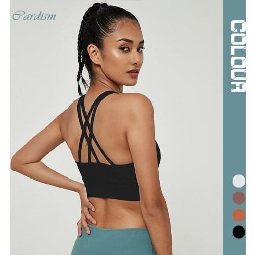 Cardism Womens Sports Tops Bras Sexy Seamless Fitness Crop Top 2020 Push Up Sport Bra Women Cross Back Bralette Top Female