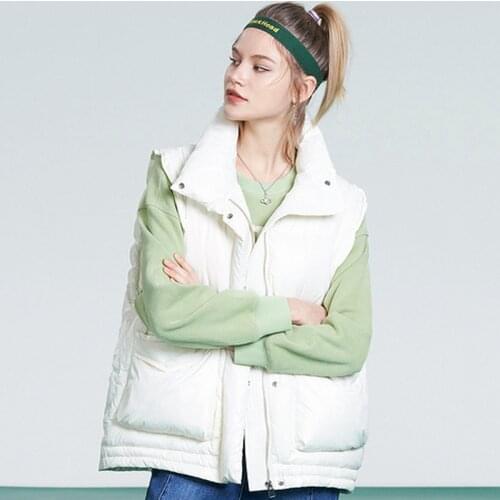 2021 New Autumn Winter Women White Duck Down Coats Female Stand Loose Sleeveless Vest Zipper Oversize Short Waistcoat Outerwear