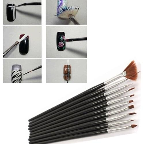 10Pcs Black Professional Nail Brushes Nail Art Painting Brush Gel Nail Brush UV Gel Design Pen Painting Brush