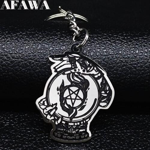 2021 Fashion Witchcraft Pentagram Crystal Ball Stainless Steel Keyring Women Black Enamel Keychains Jewelry llavero K3267S02
