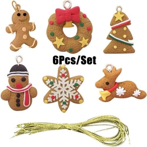 6pcs Xmas Pendant Ornament Gingerbread Man Party Christmas Tree Hanging Decor Pendant Decoration New Year Decor Party Supplies