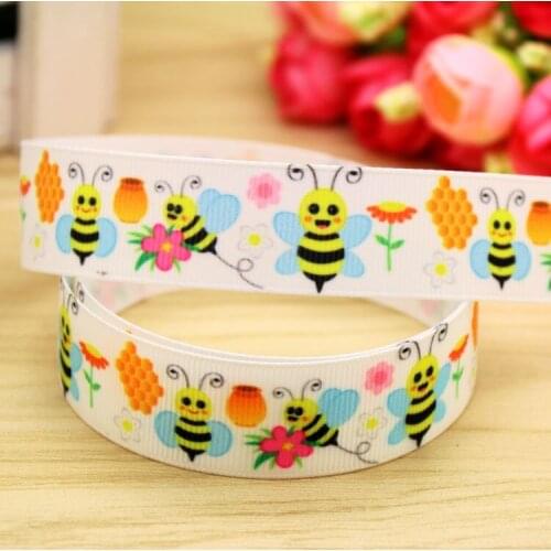 7/8'' Free shipping bee printed grosgrain ribbon hair bow headwear party decoration wholesale OEM 22mm H5428