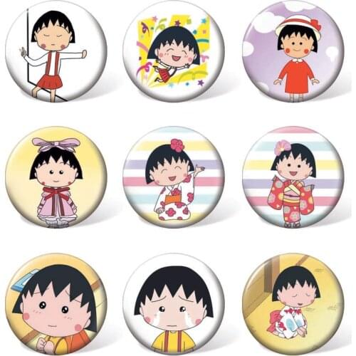 9pcs 58mm Chibi Maruko-chan Cartoon Badge Anime Round Brooch Pin