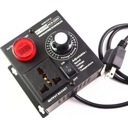 AC220V 4000W US Plug SCR Electric Adjustable Voltage Dimmer Temperature Motor Power Speed Controller Fan