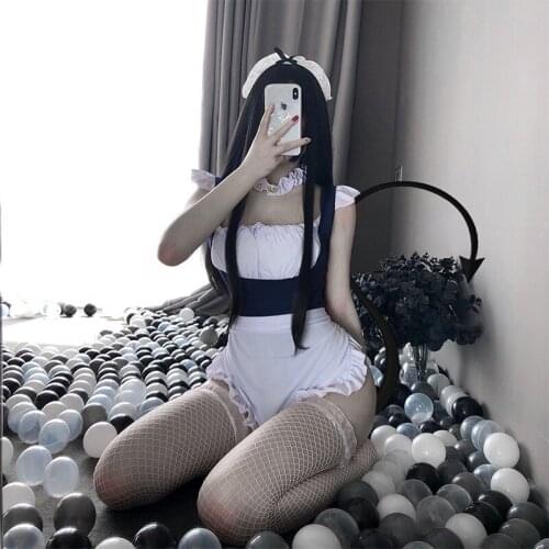 Large Size Sexy Lace Maid Cosplay Costumes Erotic Perspective Lingerie Set For Women Sex Games SM Porno Suit Women Underwear