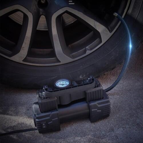 BY-950 12V 100PSI Portable Mini Electric Air Compressor Double Cylinder With Tire Pressure Gauge for Car Tire Inflator Car Pump