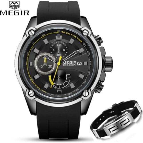 Top Brand MEGIR Watch Men Sport Business Chronograph Silicone Strap Quartz Mens Watches +Bracelet Set Mens Military Wrist Watch