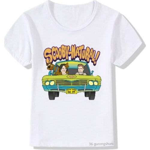 Dog and Mystery Machine Man Print Children Summer Short-sleeved Girls Boys T-shirt Cartoon T Shirt Funny Baby Clothes