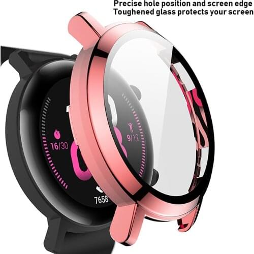 For Huawei Watch GT2 Watch 42mm/46mm Electroplating All-inclusive Protective Shell Case Cover Tempered Film Screen Protector
