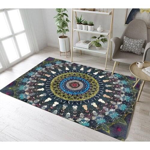 Home Childrens Room Floor Cushion Kitchen Area Rugs Bathroom Carpets Non-Slip Mat Exotic Hand-painted Flowers Pattern Mandala