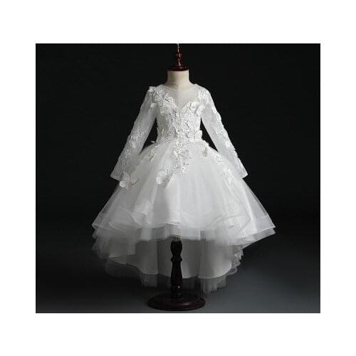 Elegant White Lace Flower Girl Dress Party Pageant Gown Appliques Princess Wedding Dress Long Sleeve First Communion Dresses