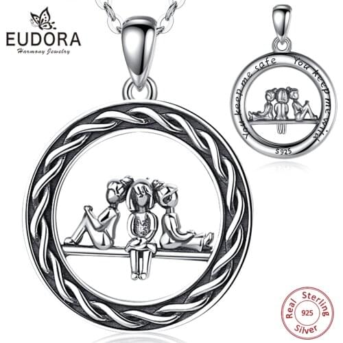 EUDORA 925 Sterling Silver Guard Each Other Sisters Necklac Rely on Friends Pendant Fashion Jewelry for Women Girl d633