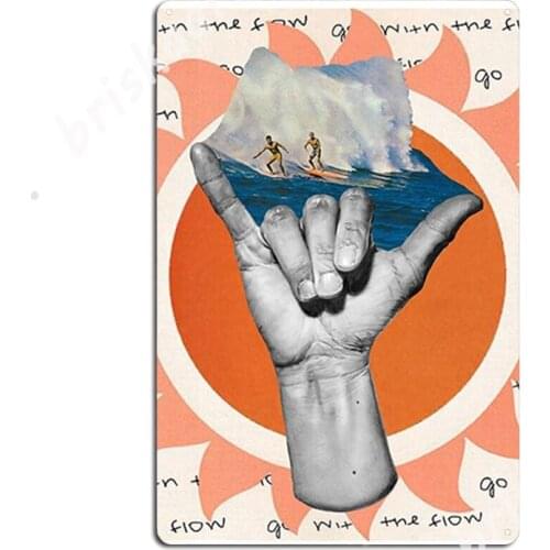 Go With The Flow Surf Metal Signs Poster Funny Party Wall Cave Tin sign Posters