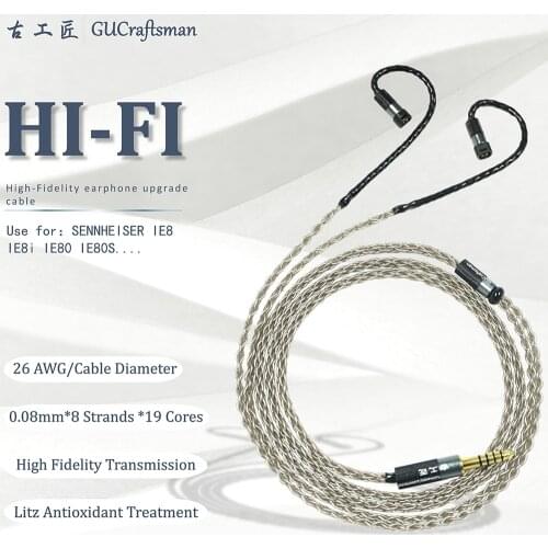 GUcraftsman 6N silver 8-core IE8 IE8i IE80 IE80s 2.5MM/4.4MM Balance Headphone upgrade cable