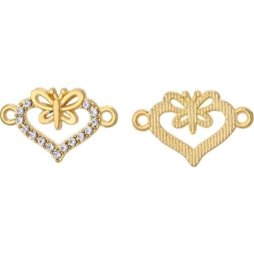 JunKang 10pcs love heart shape butterfly zircon connectors for women’s jewelry making DIY handmade bracelet necklace accessories