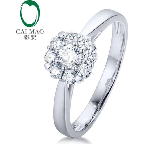 CaiMao 14kt White Gold Halo 0.37CTW Natural Diamond Ring Engagement Ring for Women Jewelry