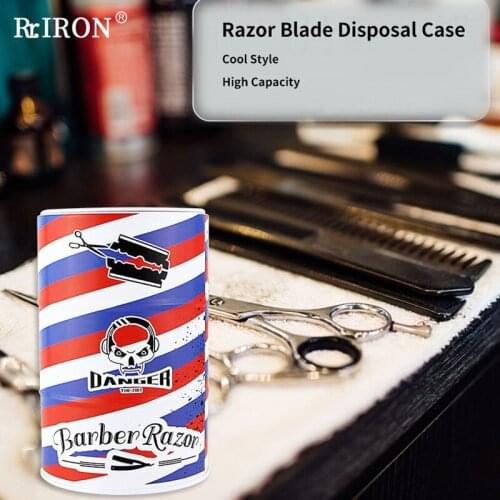 RIRON Barbershop Disposal Razor Blade Case Professional Razor Blade Disposal Storage Bank Container
