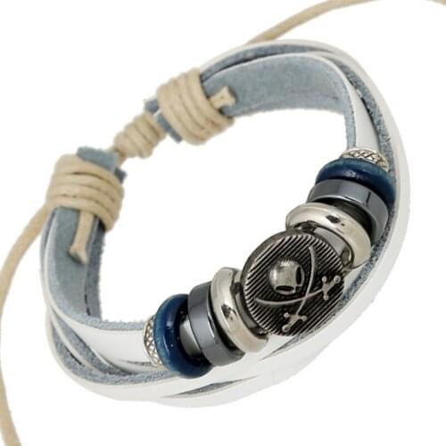 Punk Gothic Skull Leather Wrap Bracelet Multilayer Pirate Beads Charm Bangle Wristbands Vintage Alien Fashion Women Men Jewelry