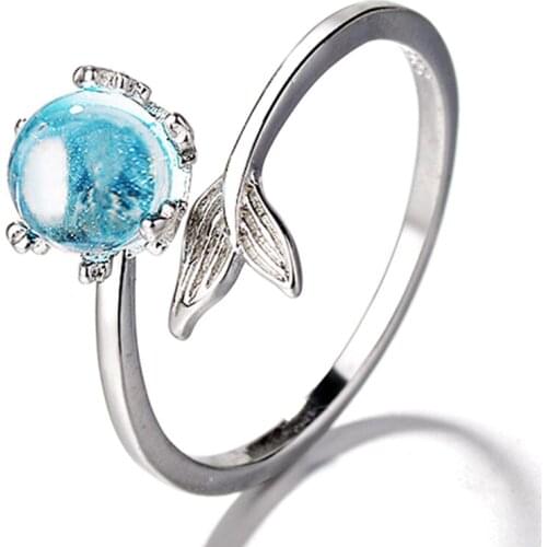 Creative Cold Wind Blue Mermaid Bubble Ring Niche Design Ladies Fashion Jewelry Open Ring