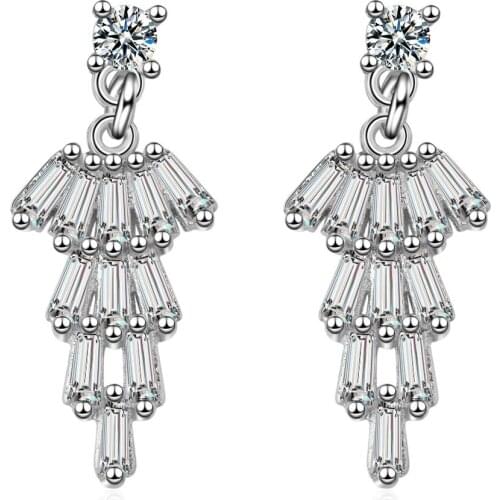 Fashion Geometric 925 sterling silver Cubic Zirconia Crystal Statement Earrings Tassel Earrings Jewelry for Women Party