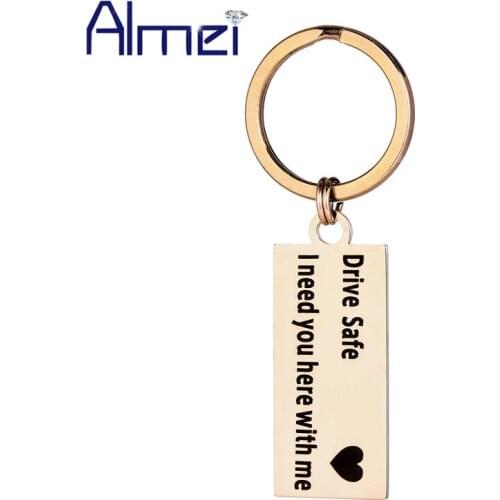 Uloveido Fashion Keyring Engraved Drive Safe Rectangle Keychain for Men Key Chain Stainless Steel Jewelry Fathers Gift SN158