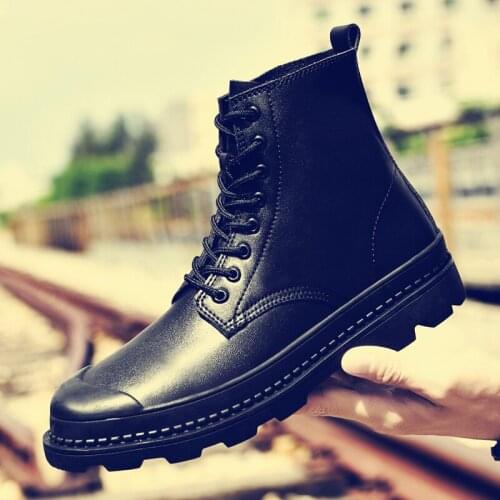 High Quality Casual Leather Mens Shoes Autumn Winter Motorcycle Boots Outdoor Snow Shoes Men Military Tactical Boots Size 37-47